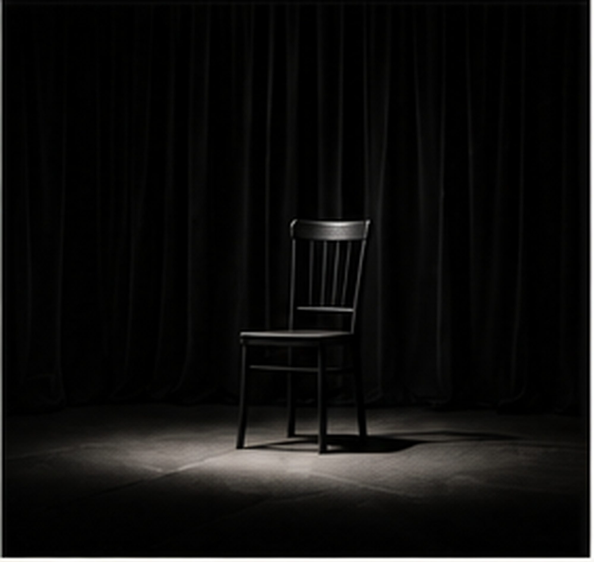 A single chair on a dark, empty stage